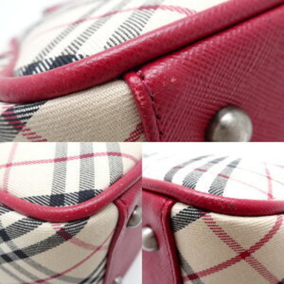 BURBERRY Handbag Nova Check Canvas Leather Beige Red - Picture 2 of 8